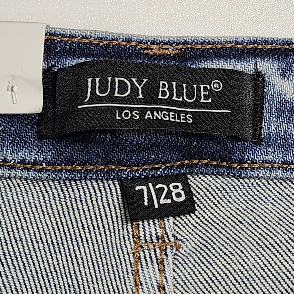 Judy Blue Jeans Womens Sz 7/28 High Waist Flare Fit Distressed Stretch Fray Cuff - Picture 4 of 16